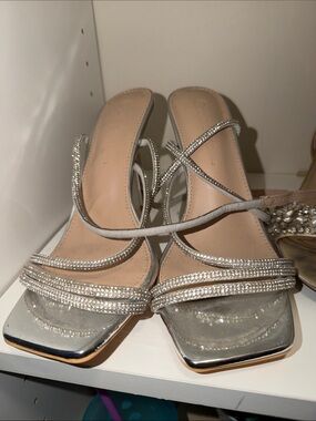 Wild Diva Silver Rhinestone Strappy Heels